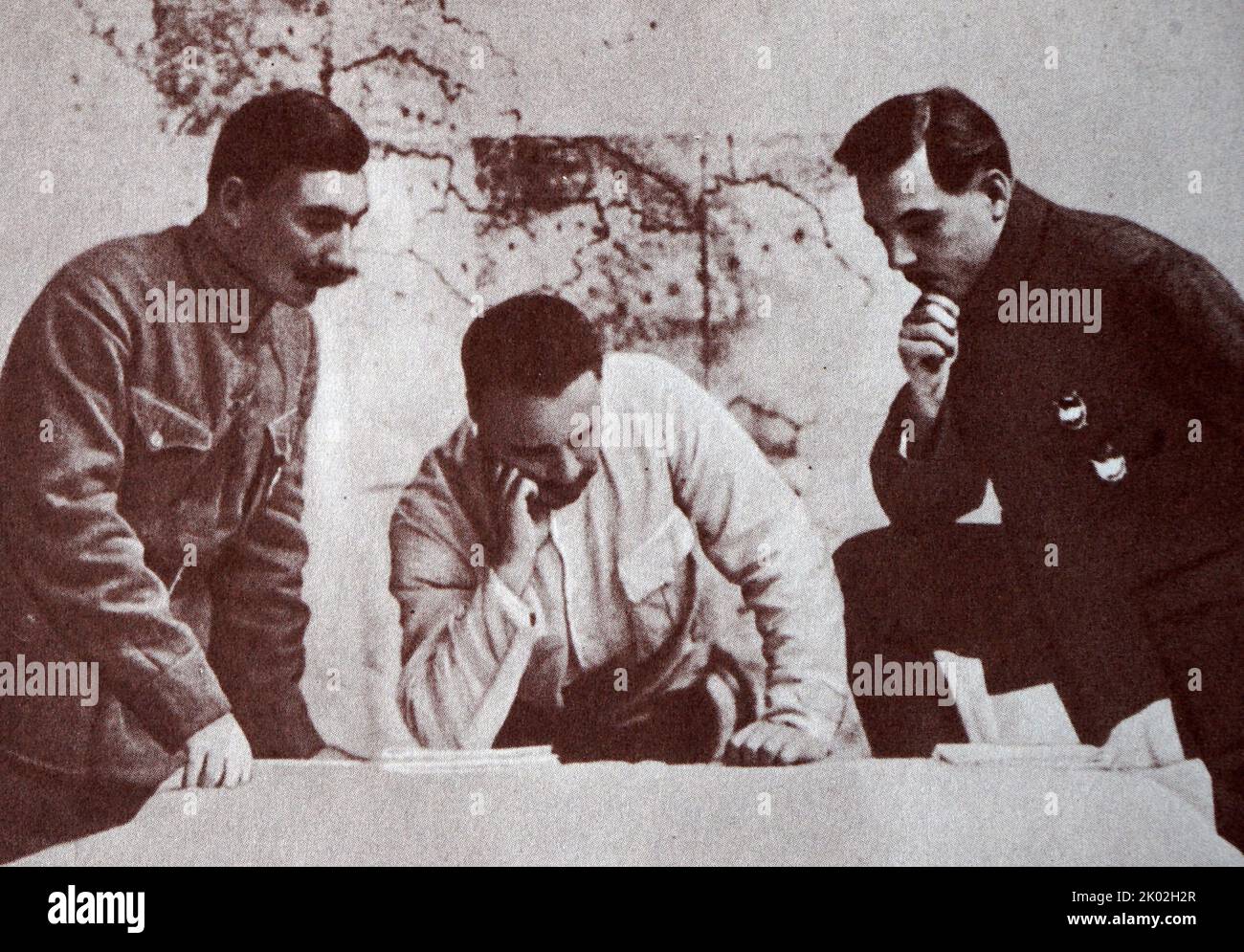 CM. Budenny, M.V. Frunze, K.E. Voroshilov on the Southern Front. 1920. Stock Photo