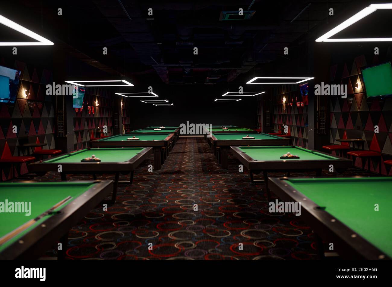 Interior of billiard club with pool table for game Stock Photo
