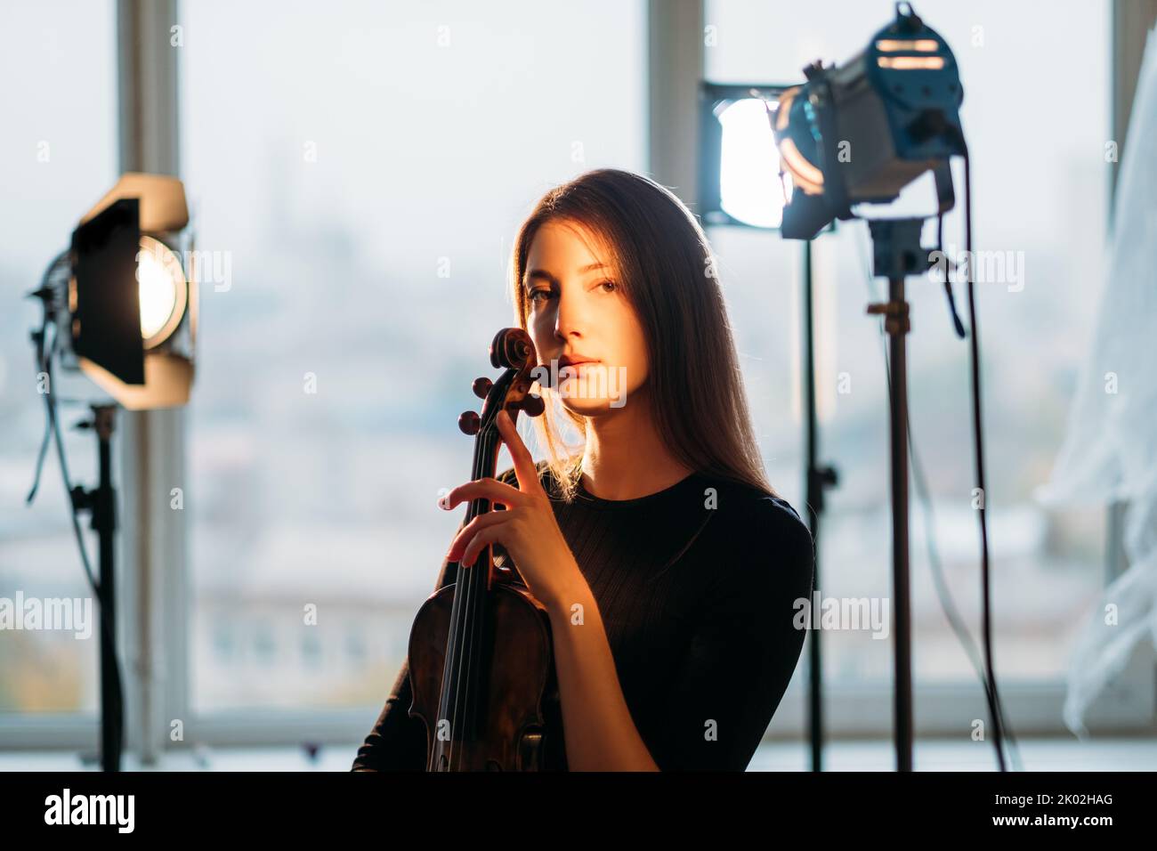 female violinist portrait professional shooting Stock Photo