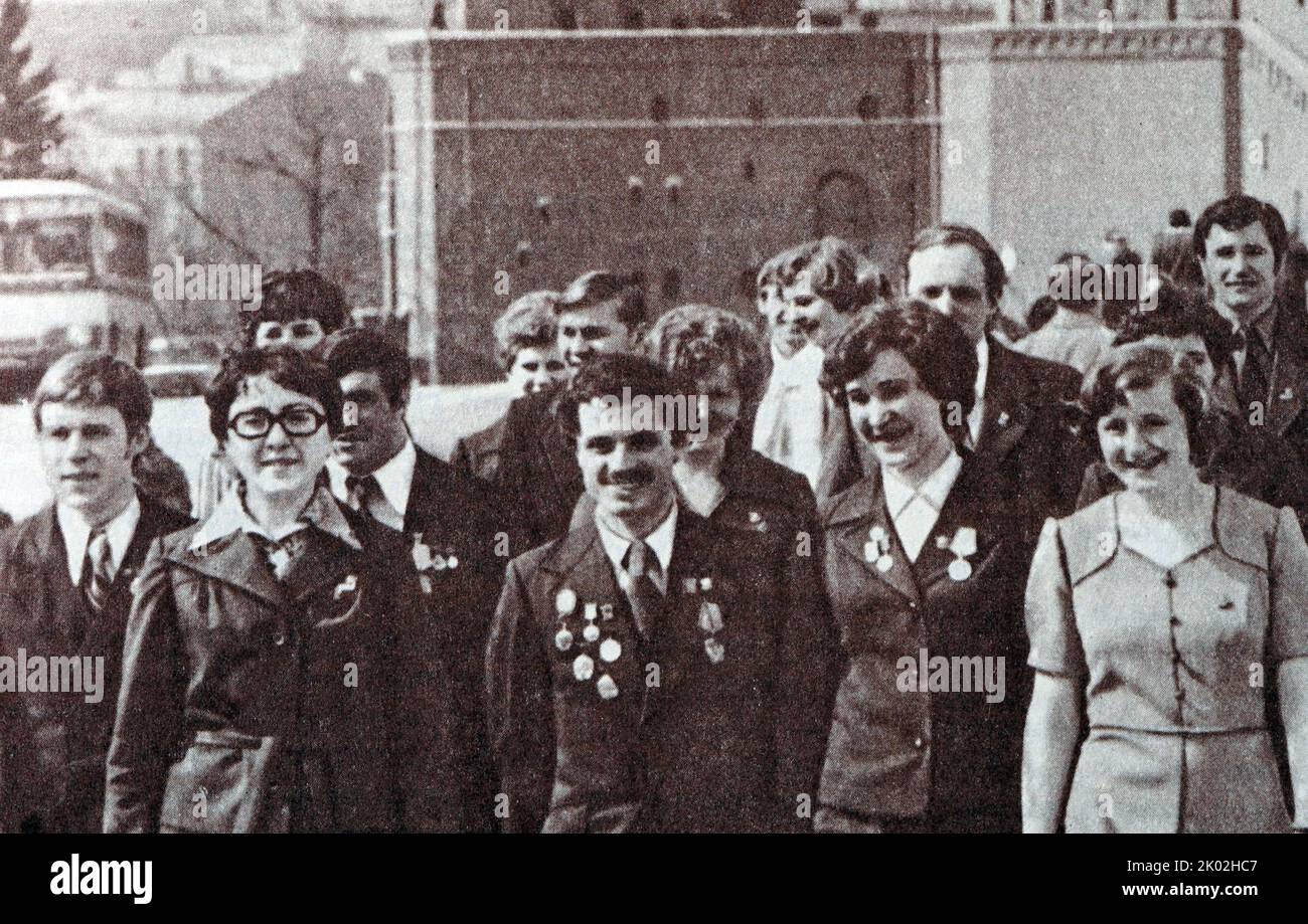 Delegates of the eighth congress of the Komsomol in Moscow. April 1978 Stock Photo