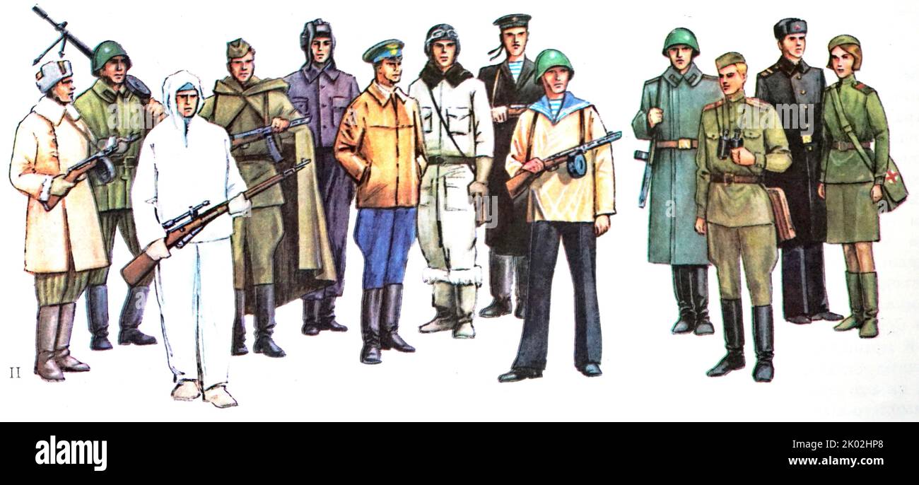 Samples of uniforms of command and rank of the Red Army during the Great patriotic war. 1941-1945. Stock Photo