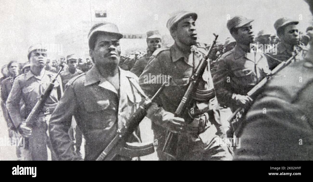 Angolan army on parade after independence from Portugal and following the Civil War. 1980 Stock Photo