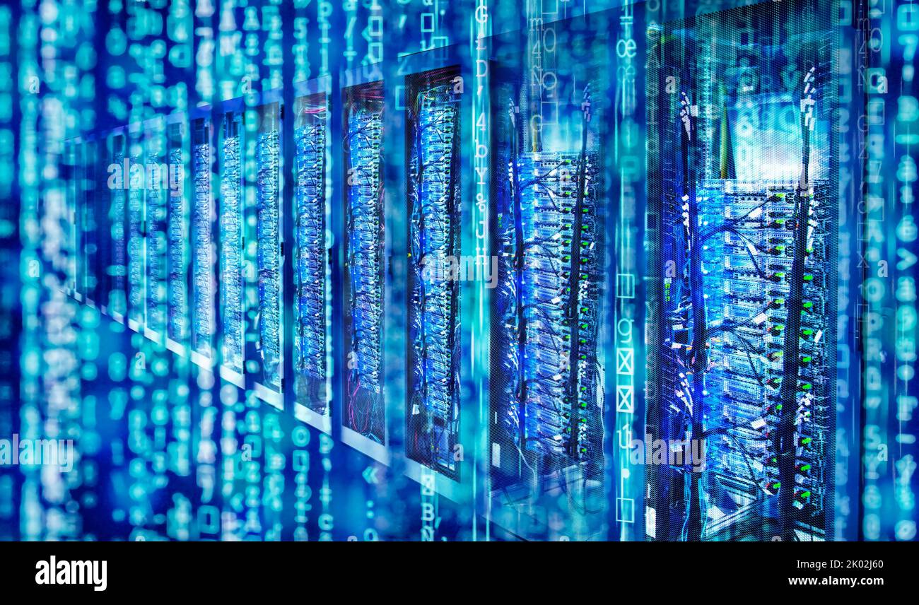 Server in a data center with matrix Stock Photo