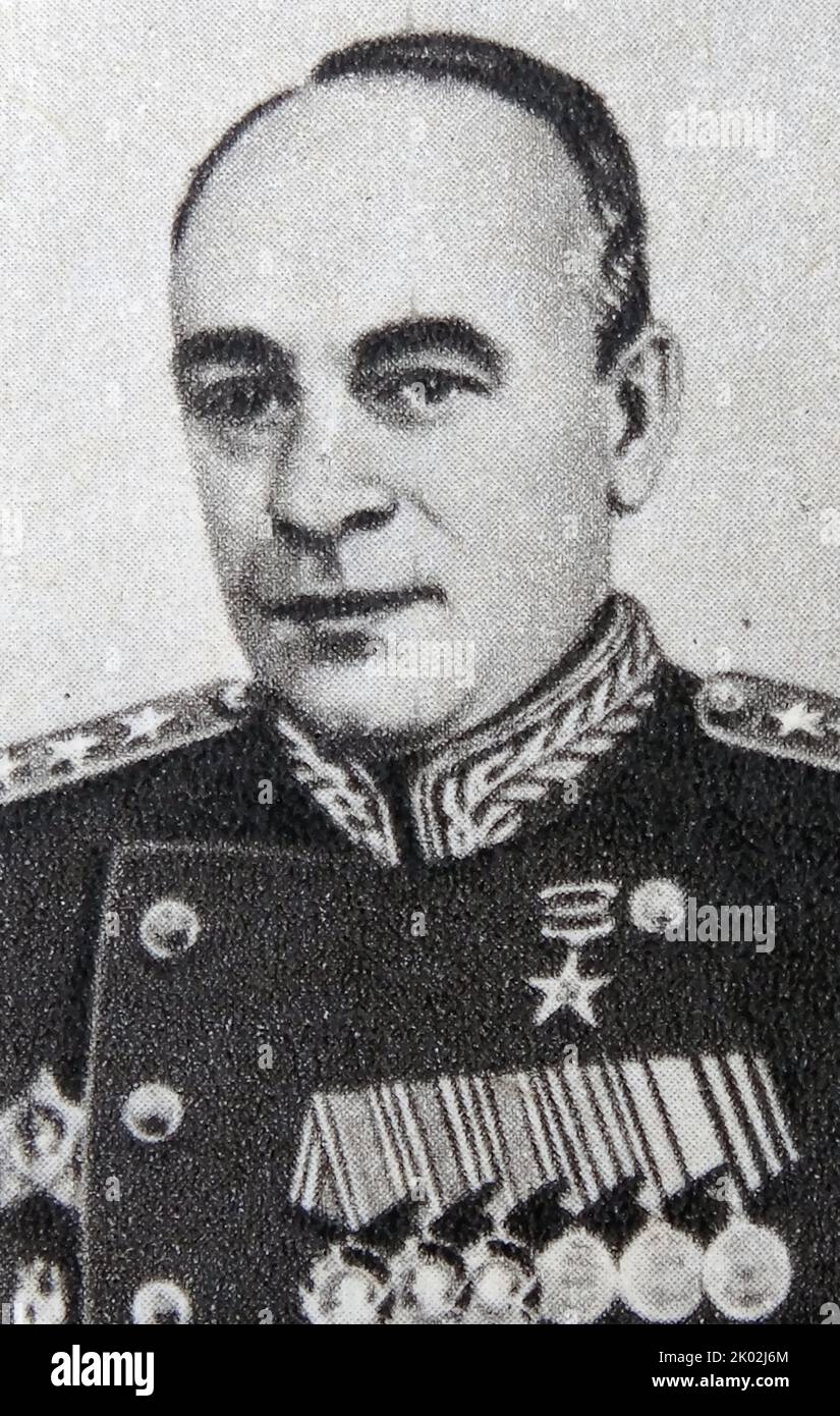 Viacheslav Aleksandrovich Malyshev (1902 - 1957) a leading figures of Soviet industry during the 1940s and 1950s. During the war, he served as People's Commissar of Heavy Machine Building since 1939 and Vice-Chairman of Council of People's Commissars since 1940. From 1941 he supervised Soviet tank industry, later he was responsible for shipbuilding and transport industry. He was elected Vice-Chairman of Council of Ministers of the Soviet Union twice, from 1947 to 1953 and again from 1954 to 1956. He was also appointed the first head of Ministry of Medium Machine Building, supervising the whole Stock Photo