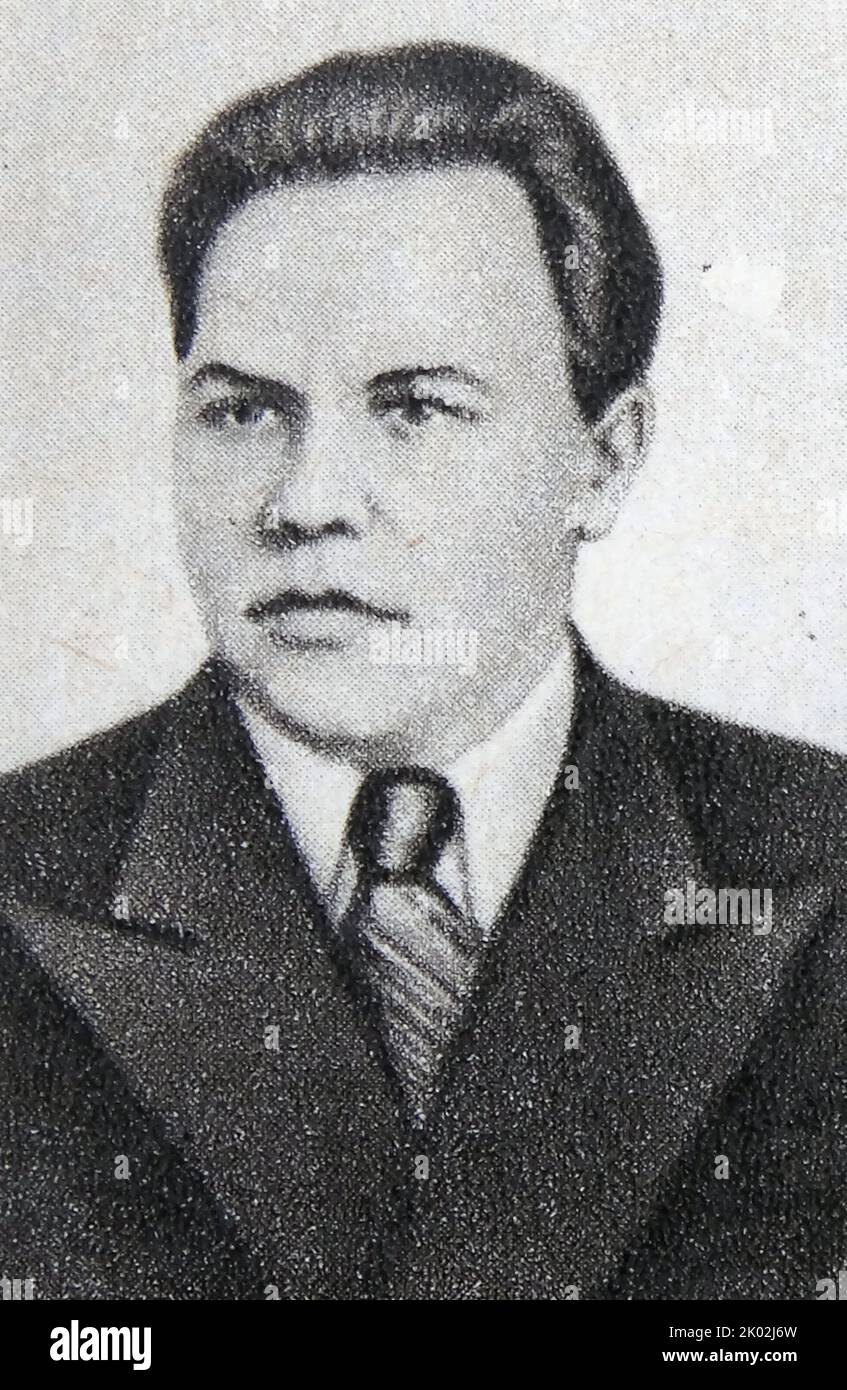 Nikolai Alekseevich Voznesensky (1903 - 1950) Soviet economic planner who oversaw the running of Gosplan during the German-Soviet War. A protege of Andrei Zhdanov, Voznesensky was appointed Deputy Premier in May 1940 at the age of thirty-eight.[1] He was directly involved in the recovery of production associated with the movement of industry eastwards at the start of the war. His work The Economy of the USSR during World War II [2] is his account of these years.&#13;&#10;&#13;&#10;Following the war, however, he was persecuted during the Leningrad Affair. In a secret trial, he was found guilty Stock Photo