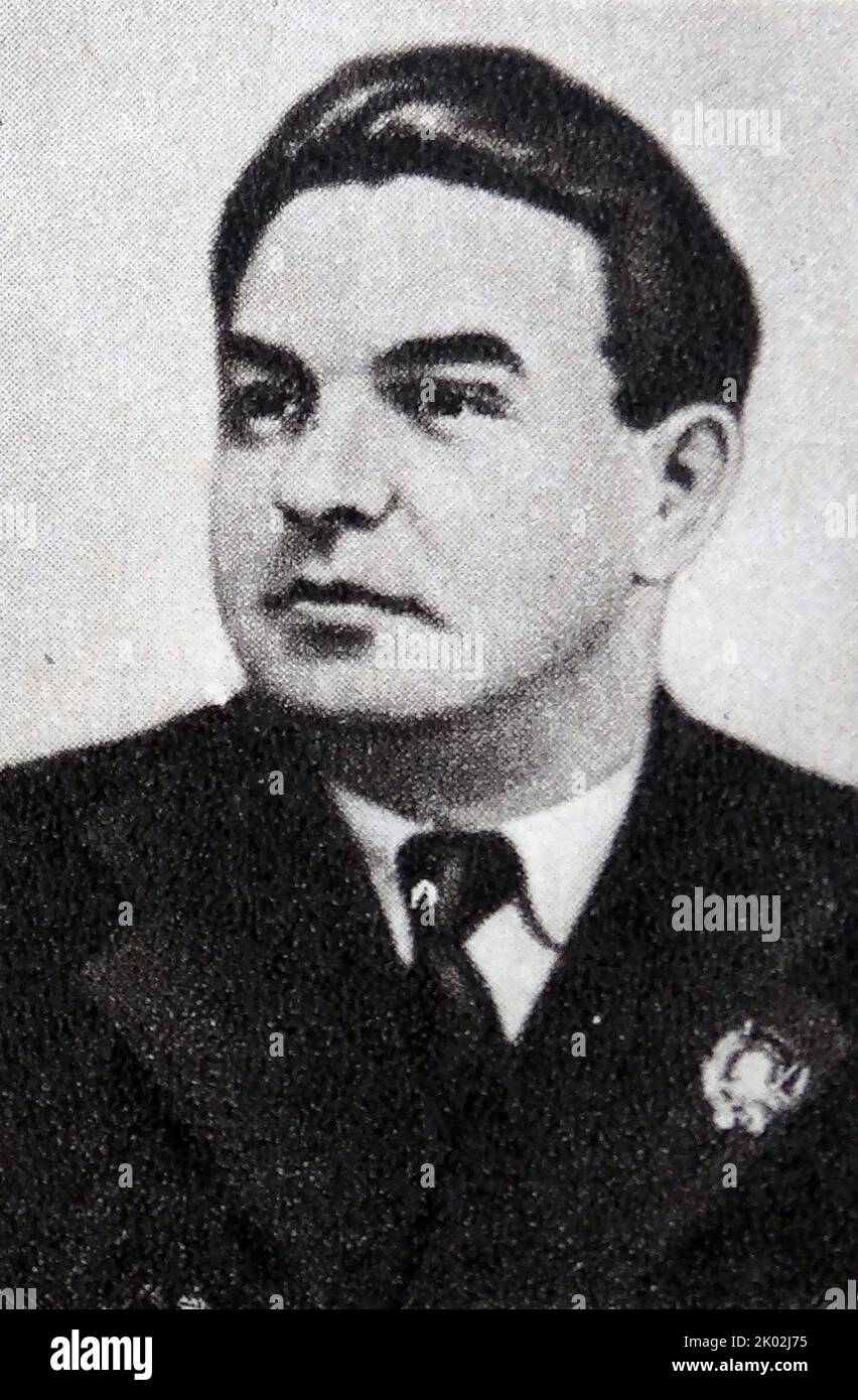 Vasily Vasilievich Vakhrushev (1902 - 1947), Soviet party and statesman. Chairman of the Council of People's Commissars of the RSFSR in 1939-1940. Deputy of the USSR Armed Forces, member of the Central Committee of the CPSU. 1939 - 1940 - Chairman of the Council of People's Commissars of the RSFSR, at the same time since 1939, People's Commissar of the USSR Coal Industry until 1946. Stock Photo