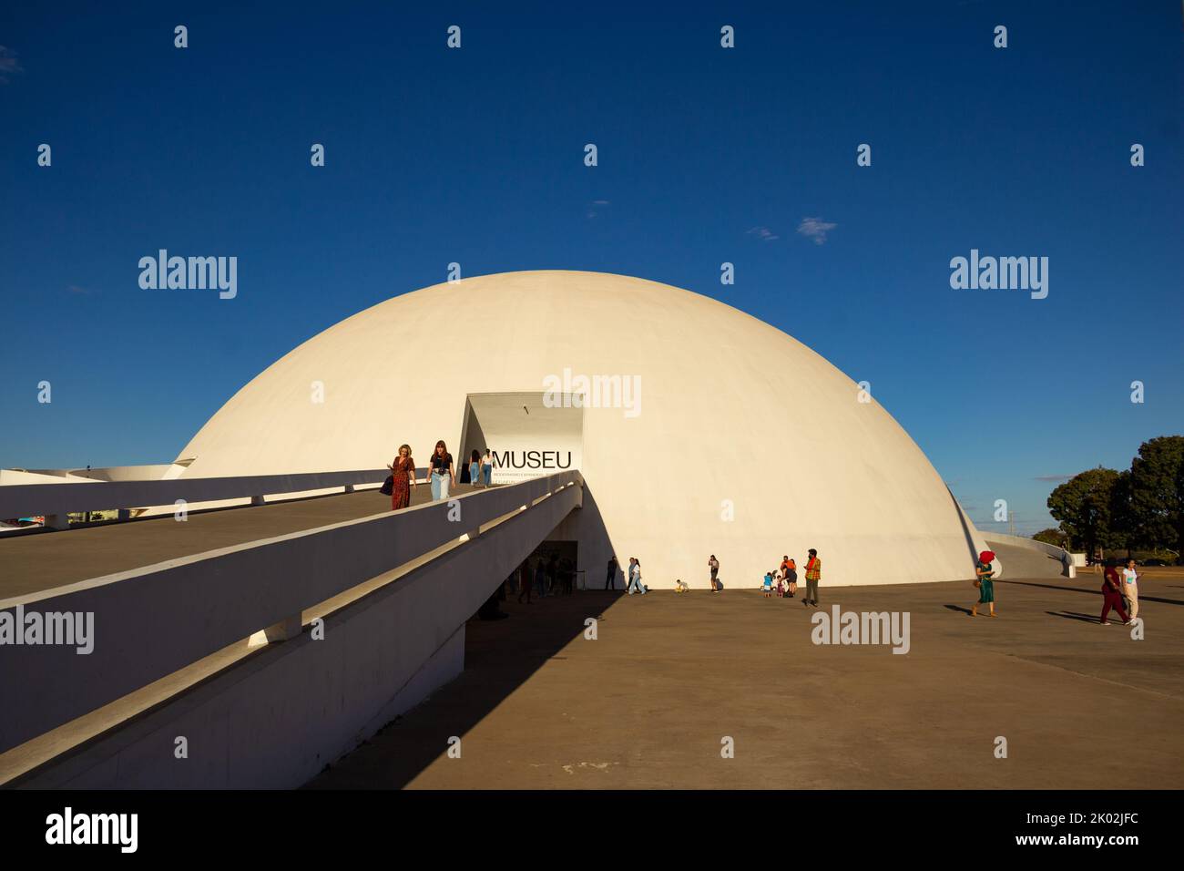 Brasília, Federal District, Brazil – July 23, 2022: National Museum of the Republic with some people on the ramp, on a clear day with blue sky. Stock Photo