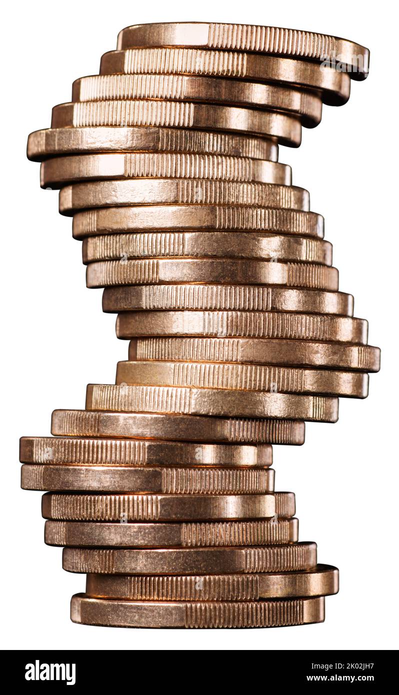 Wobbly stack with coins Stock Photo