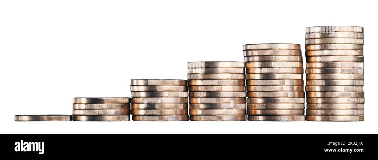 Rising stacks with cropped coins Stock Photo