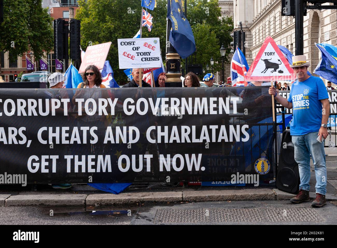 Steve Bray with Anti Tory Government Protest in Westminster, London Following Election of Liz Truss 2022. Stock Photo