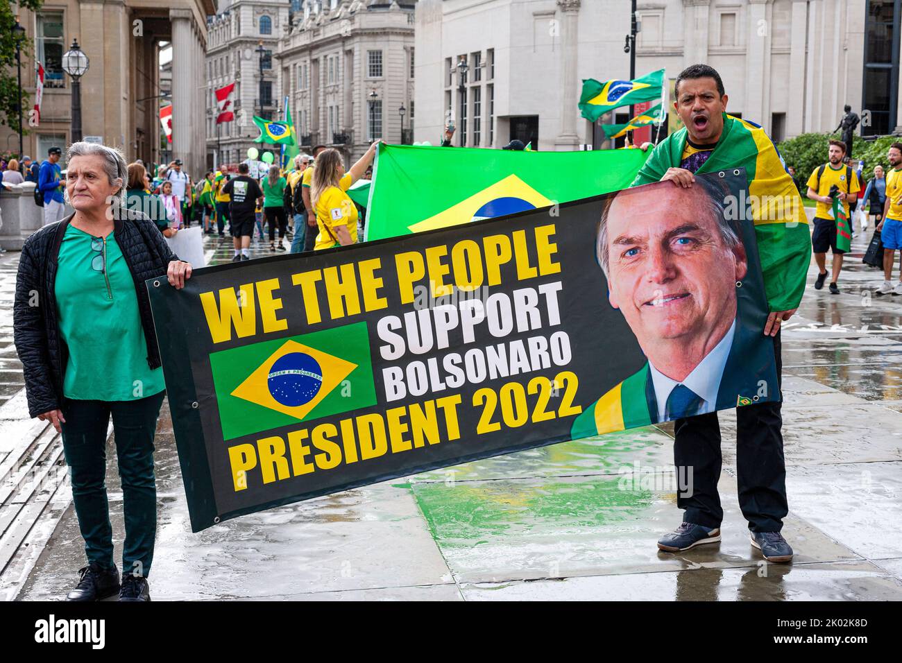 Rally supporting Brazilian President General Bolsonaro, Trafalgar Square, London September 2022 Stock Photo