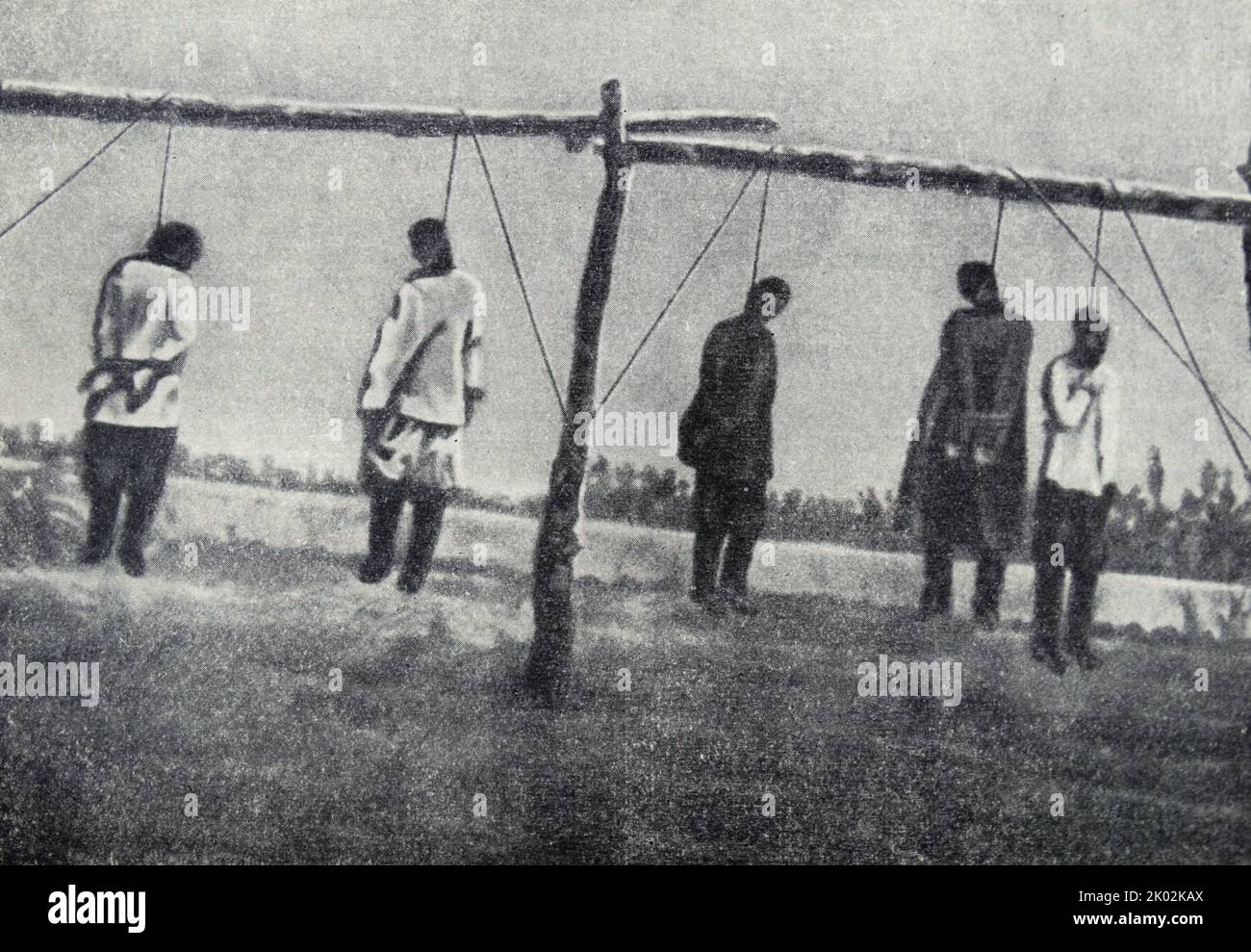 hanging of demonstrators in Russian controlled Central Asia in 1916. Stock Photo