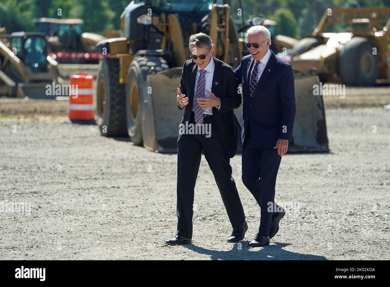 U.S. President Joe Biden walks with Intel CEO Pat Gelsinger as he attends the groundbreaking of the new Intel semiconductor manufacturing facility in New Albany, Ohio, U.S., September 9, 2022. REUTERS/Joshua Roberts Stock Photo