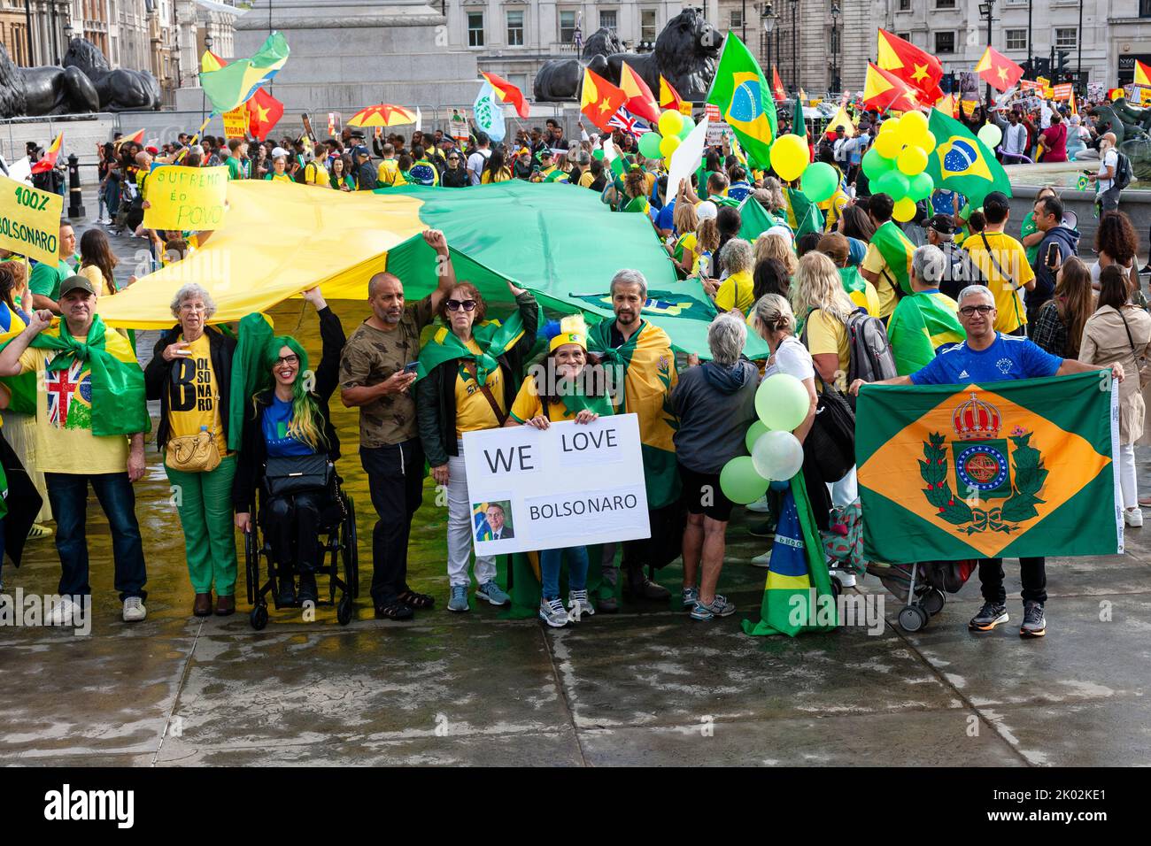 Rally supporting Brazilian President General Bolsonaro, Trafalgar Square, London September 2022 Stock Photo