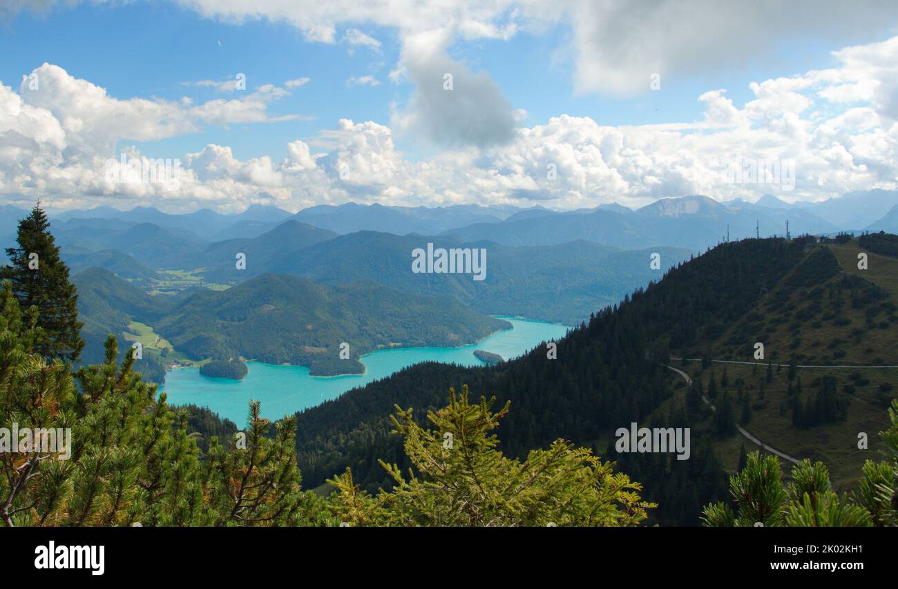Photography of a lake from the top of a hill Stock Photo