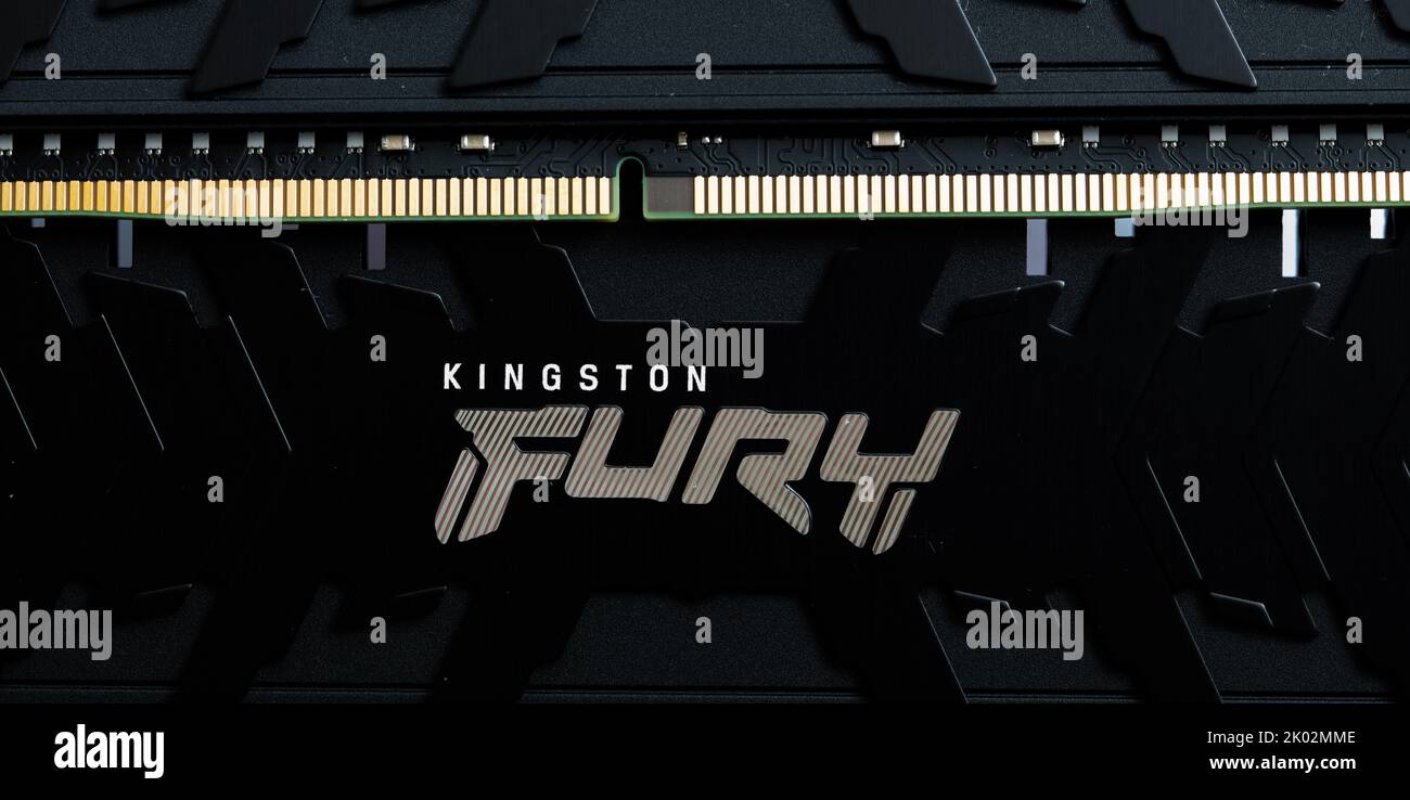 Lviv, Ukraine - September 9, 2022: DDR4 32GB (2x16GB) 3600 MHz Fury Renegade Black Kingston Fury (ex.HyperX) Stock Photo