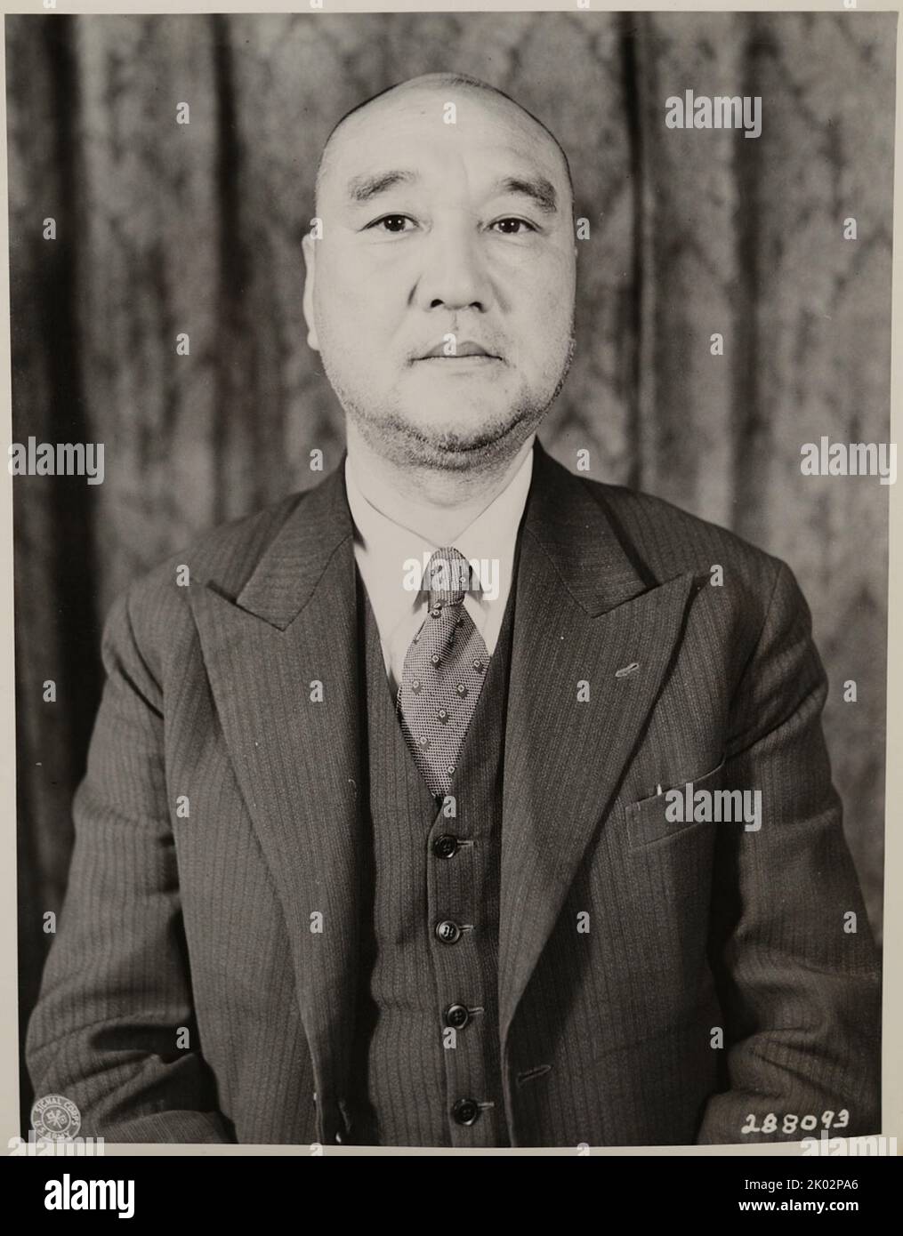 Sato KenRyo (1895 - 1975), Lieutenant General of the Army. On April 20, 1942, he was appointed Director of the Military Affairs Bureau of the Ministry of the Army, the highest staff member of the Minister of the Army regarding military administration. At the end of the war in August 1945. Sato became the youngest A-class war criminal and appeared in the International Military Tribunal for the Far East Stock Photo