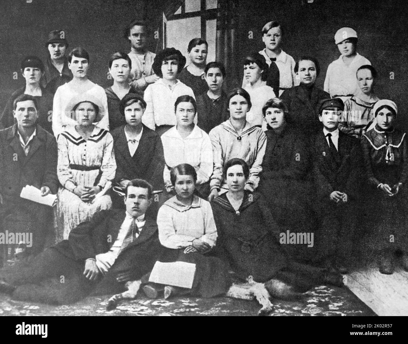 Participants of the first meeting of communists of the Tver Provincial Committee of the RCP (Bolsheviks), directed to work among women. Stock Photo