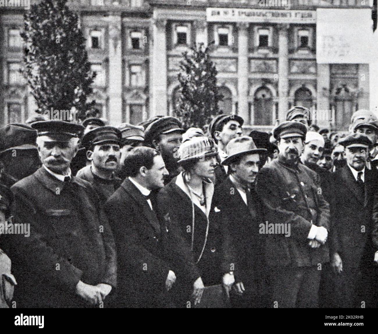 Vladimir Lenin at the laying of a monument to Karl Marx on Teatralnaya Square (now Sverdlov Square). 1920, May 1. Moscow. Stock Photo