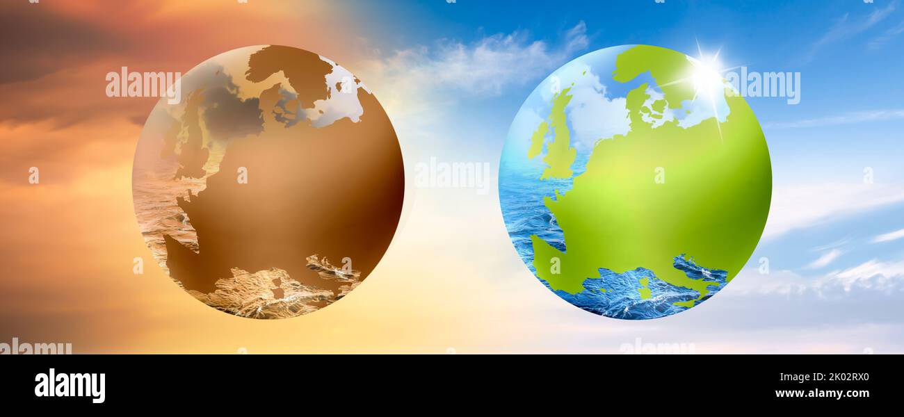 Change from dry earth to green earth Stock Photo