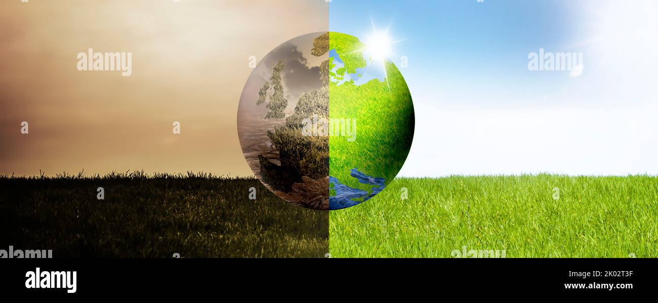 Change from dry earth to green earth Stock Photo