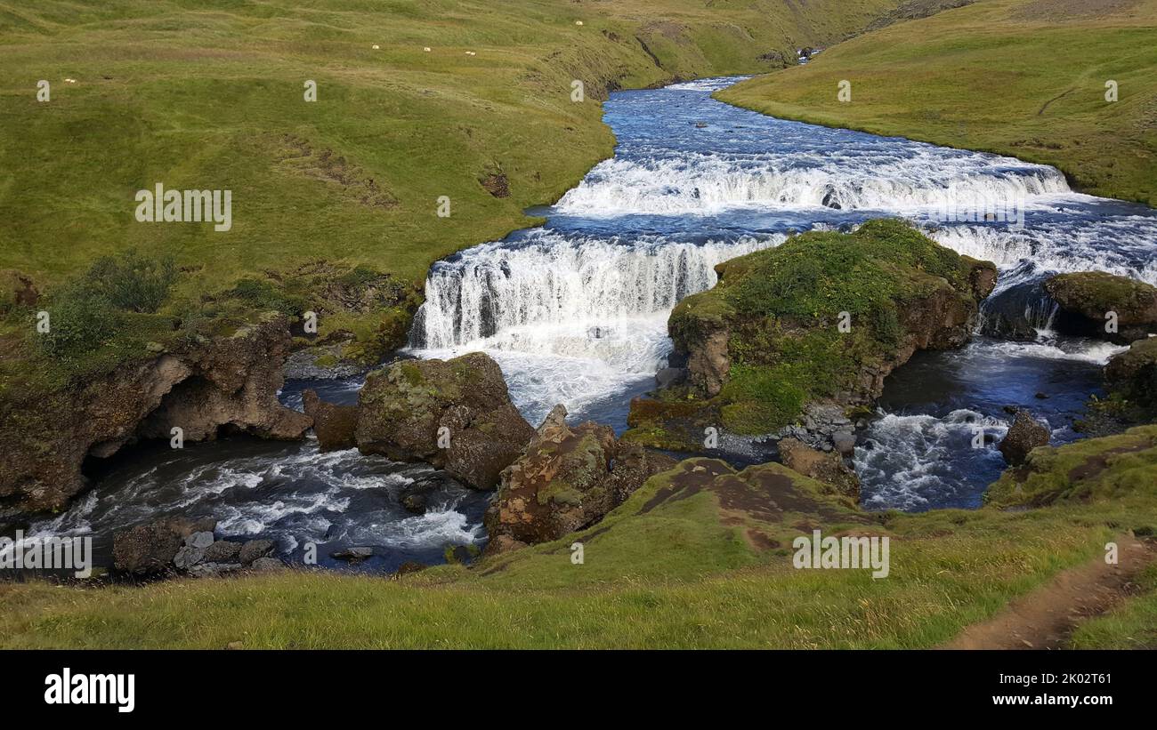 Iceland is unusually suited for waterfalls. It is a peachful place in the north of Europe Stock Photo