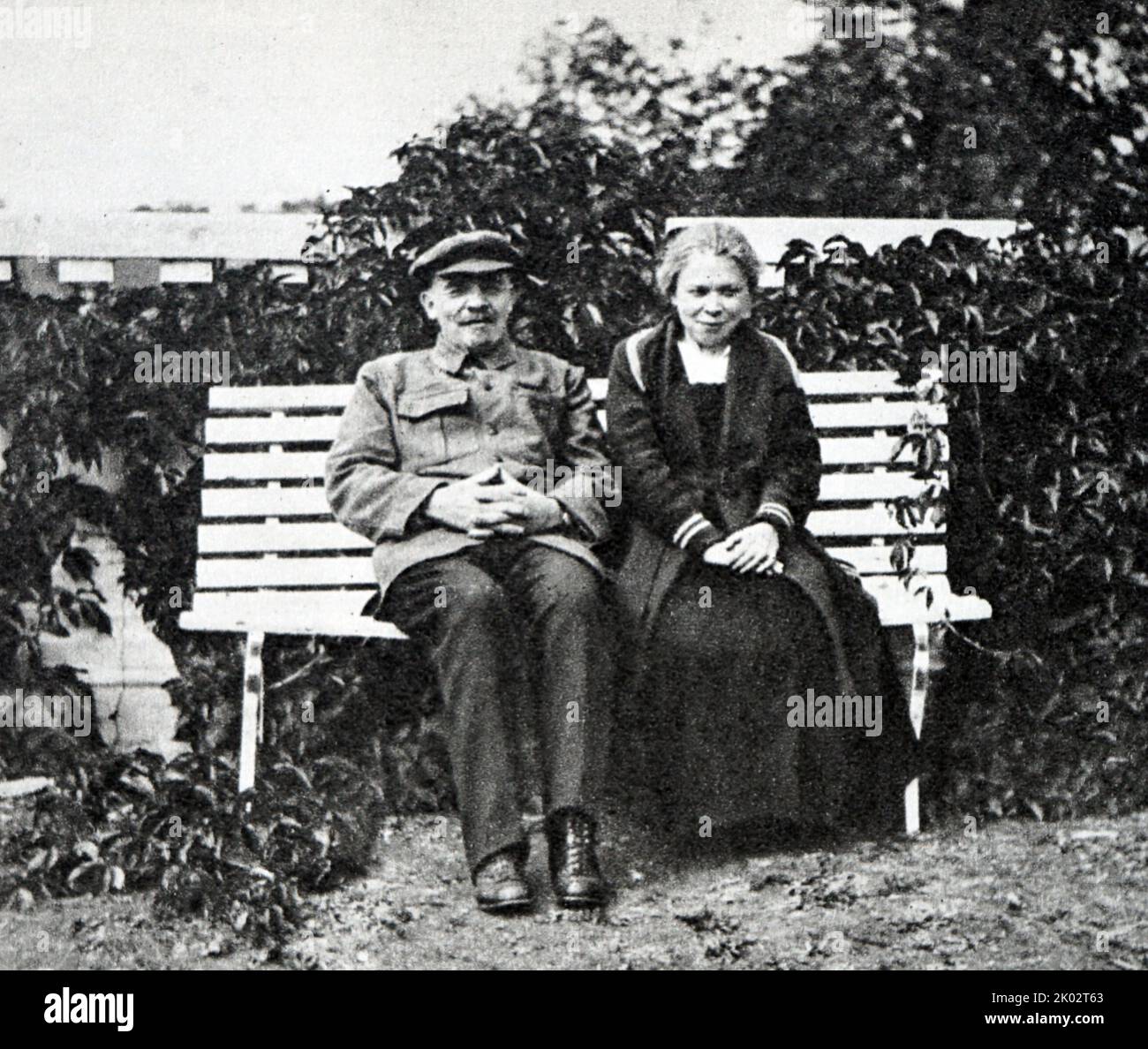 Vladimir Lenin and Krupskaya N. K. at their house at Gorki. Stock Photo