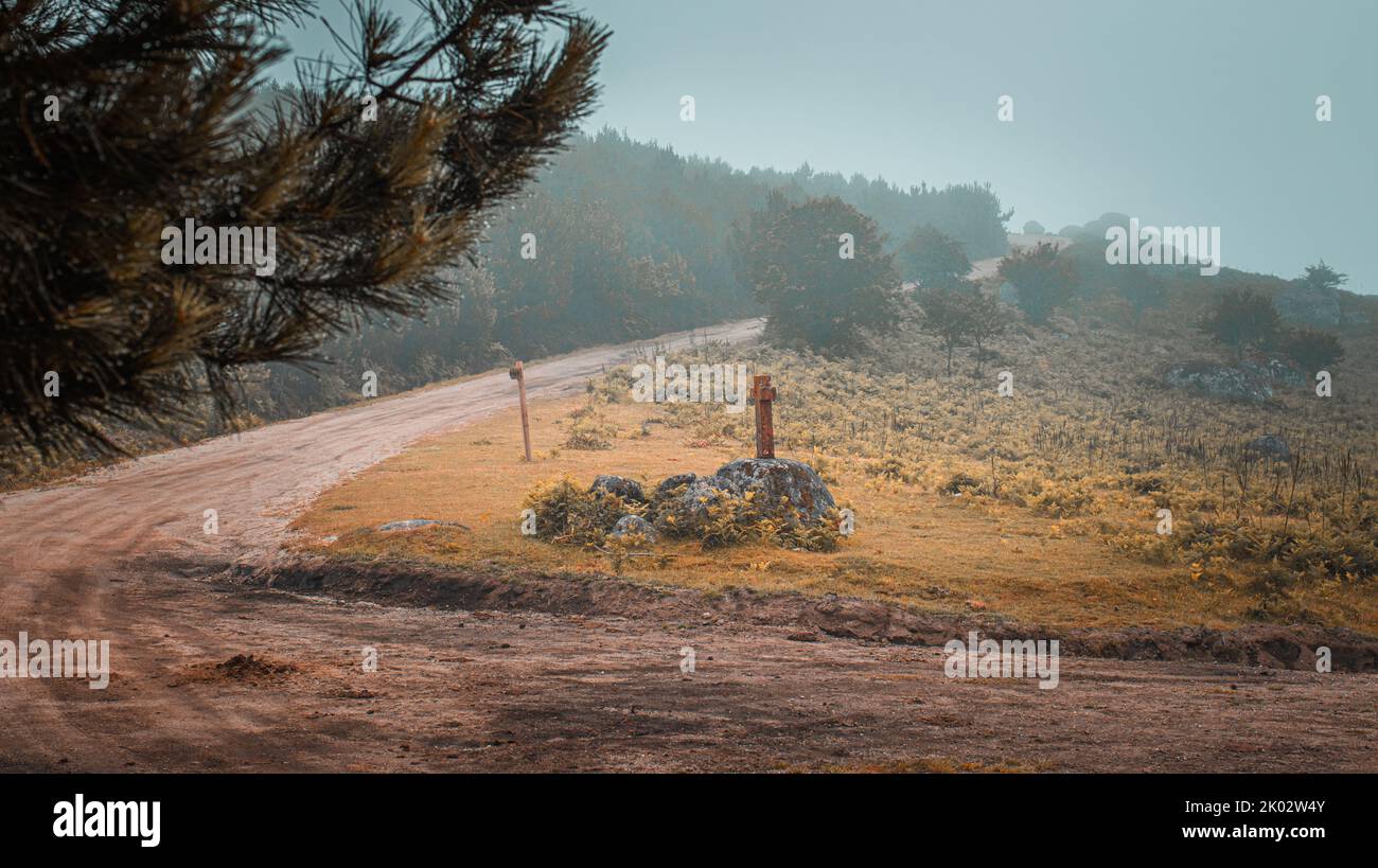 A dusty road in the countryside on a foggy day Stock Photo - Alamy
