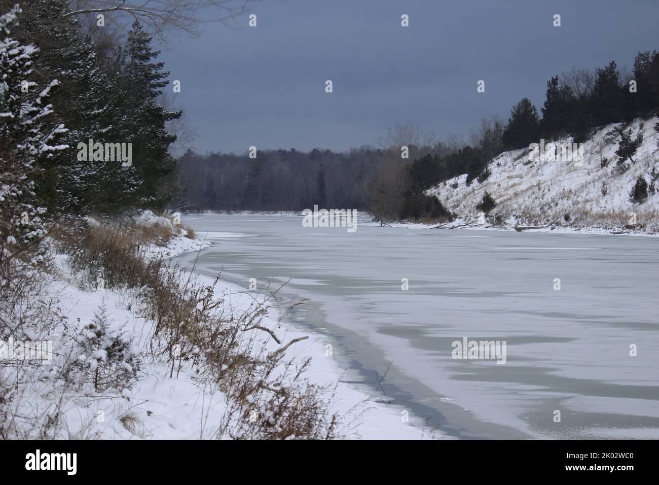 A frozen lake during winter in Southern Ontario, Canada Stock Photo