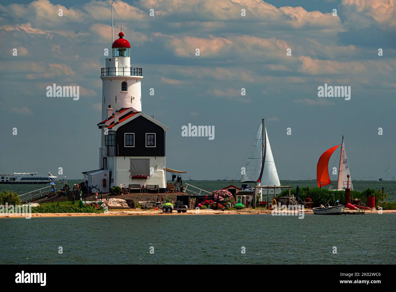 Marks Lighthouse, Marker Sea, Waterland, Netherlands Stock Photo