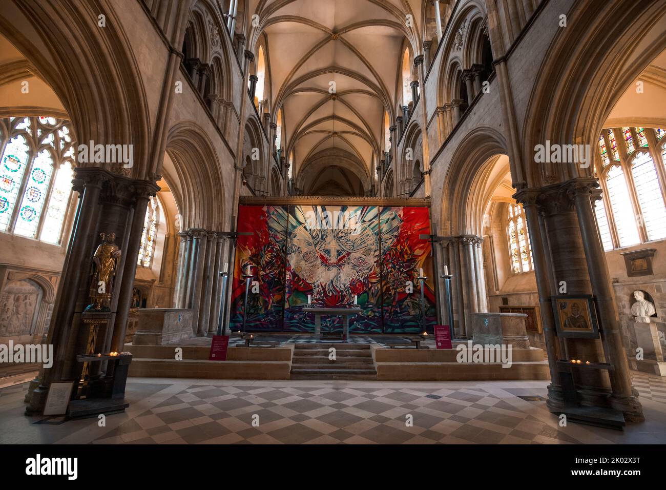 The interior look of the Chichester Cathedral with high arches, United Kingdom. Stock Photo