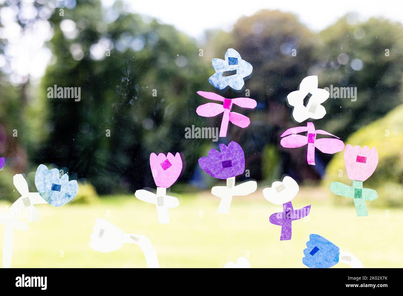 Homemade Paper Flowers On The Window Stock Photo Alamy