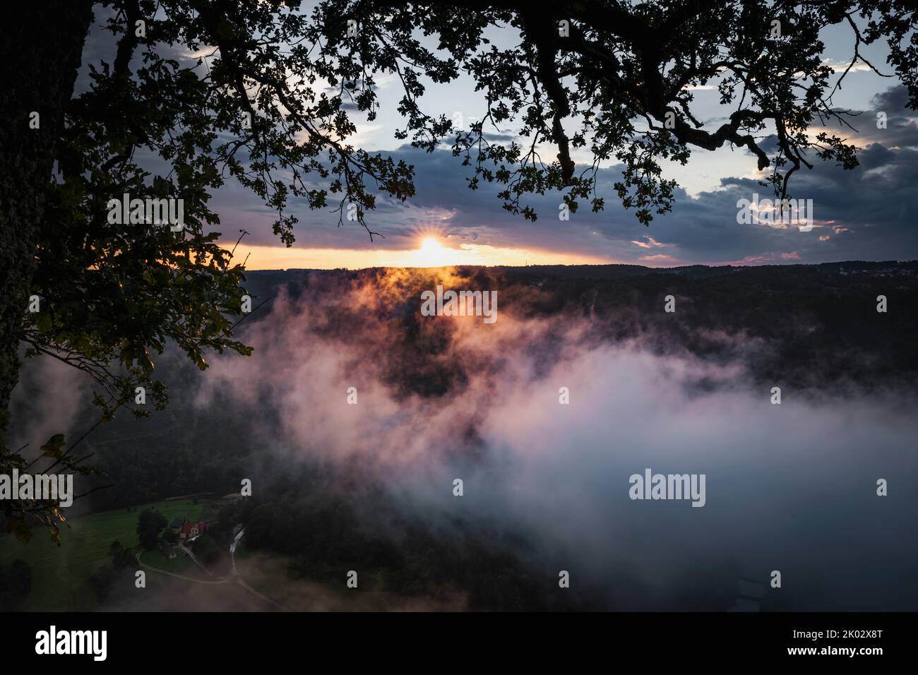 Sunset upper Danube valley Stock Photo