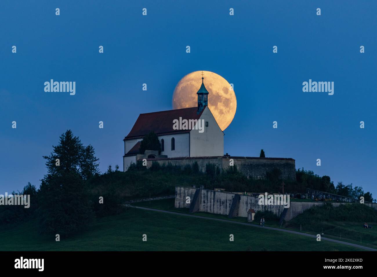 Full moon, Wurmlinger Chapel, Rottenburg, Germany Stock Photo