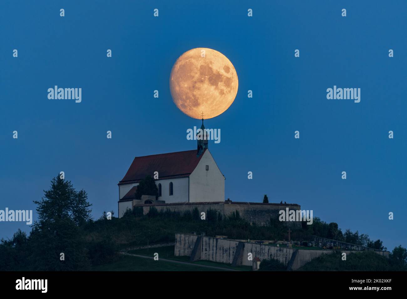Full moon, Wurmlinger Chapel, Rottenburg, Germany Stock Photo