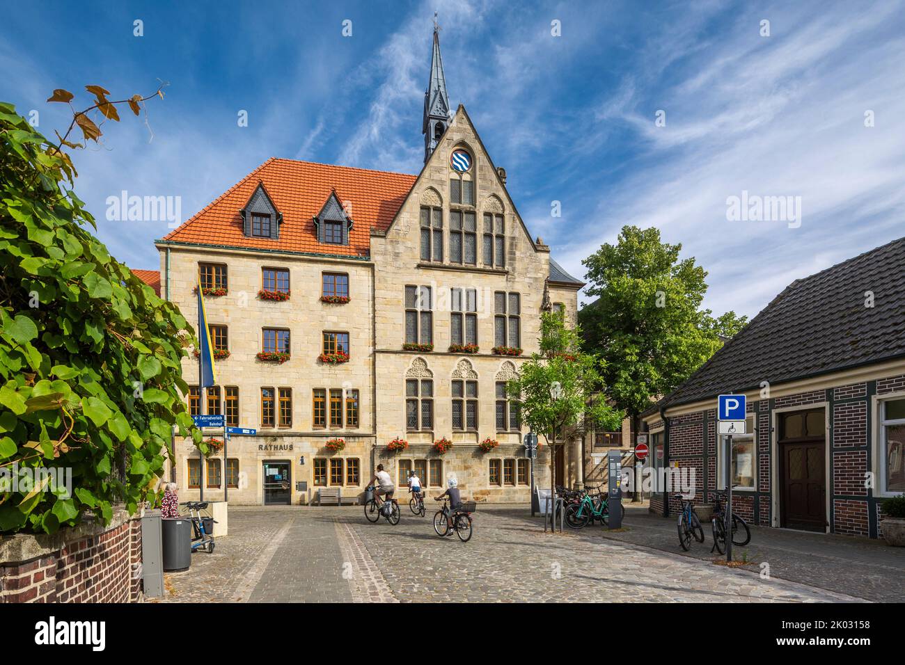 Germany, Billerbeck, Berkel, Baumberge, Muensterland, Westphalia, North Rhine-Westphalia, town hall, neo-Gothic Stock Photo