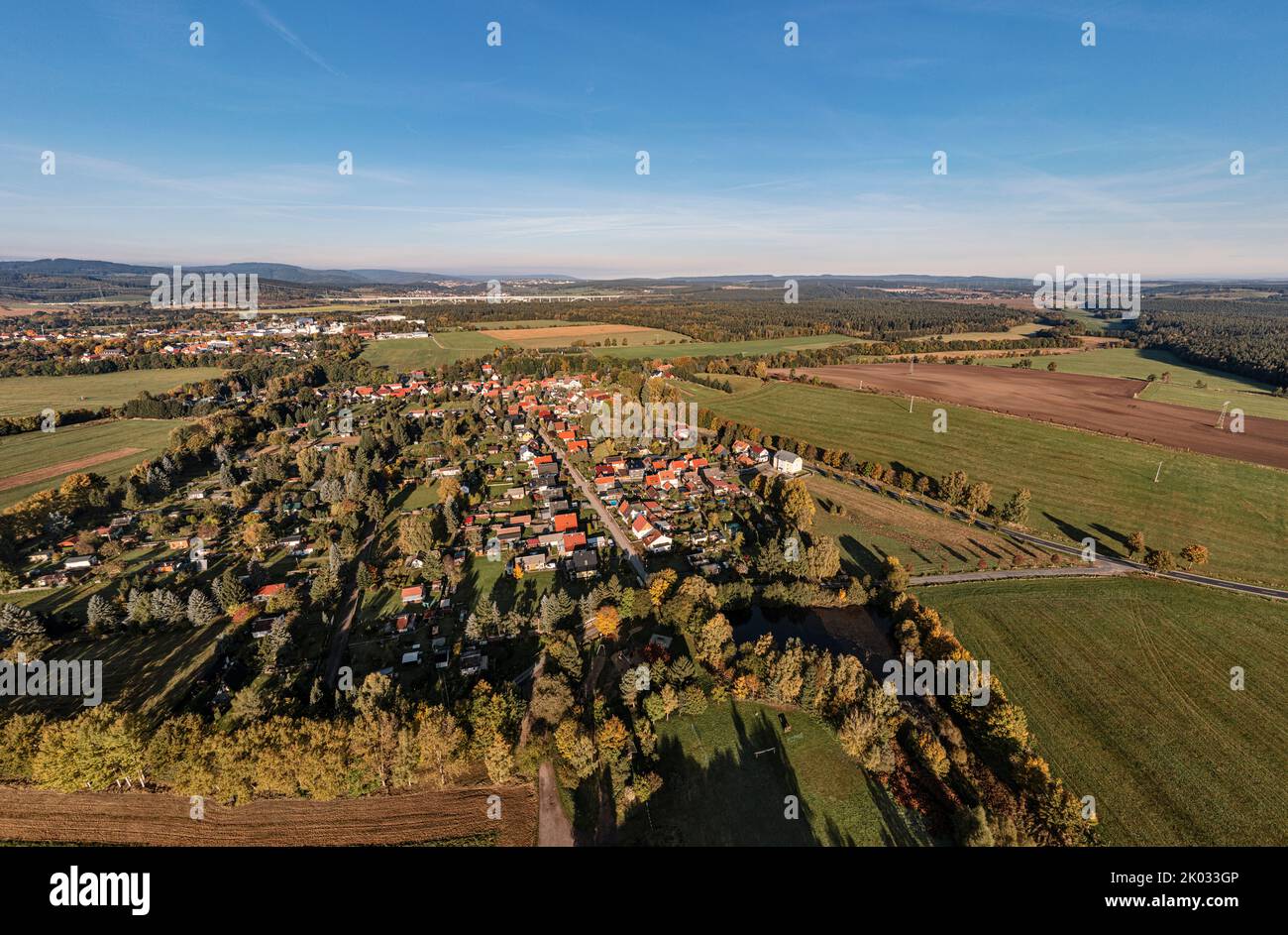Germany, Thuringia, Ilmenau, Jesuborn, houses, streets, oblique view, overview, aerial view Stock Photo
