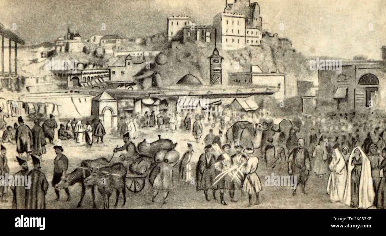 Tiflis. From a painting by N. Chernetsov. 1839. Stock Photo