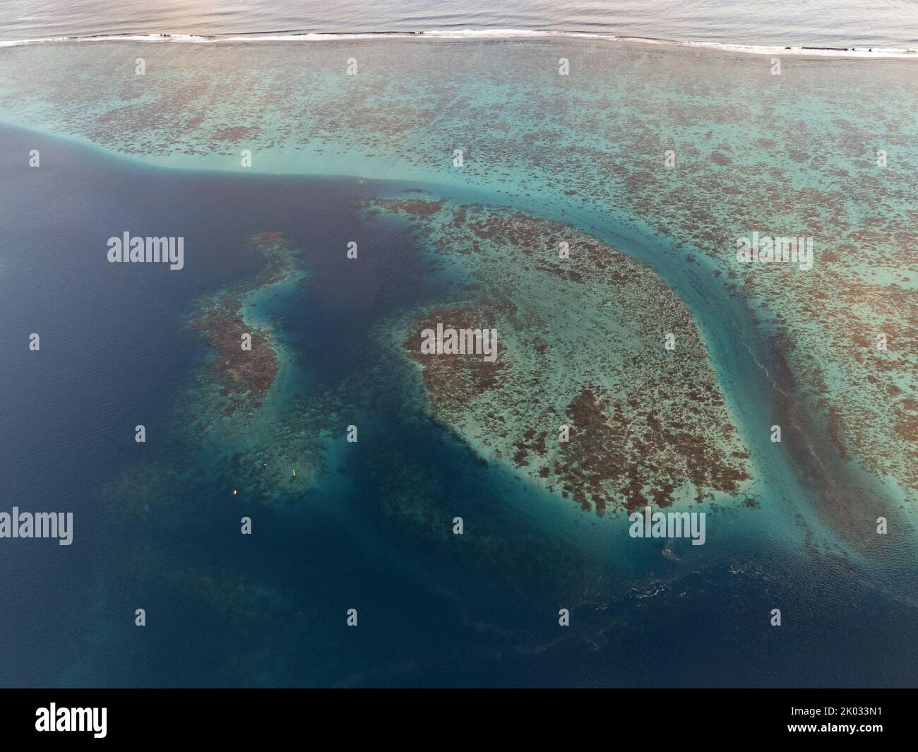 A bird's eye view of the Coral reef on west coast of the island of