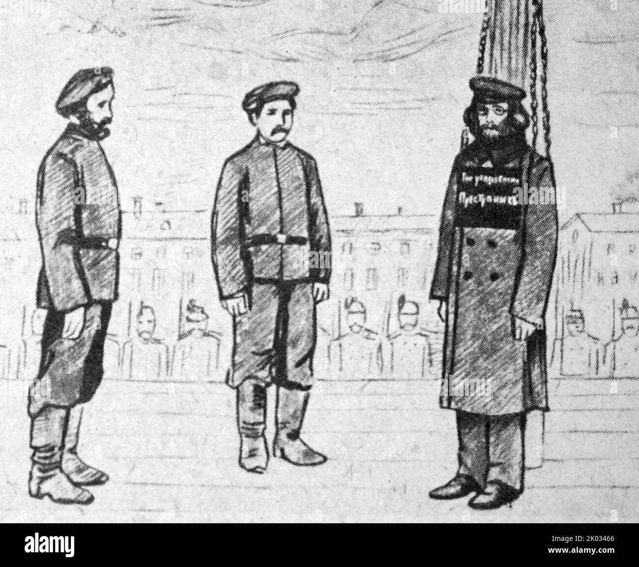 Civil execution of N. G. Chernyshevsky. From the drawing of 1862 Stock Photo