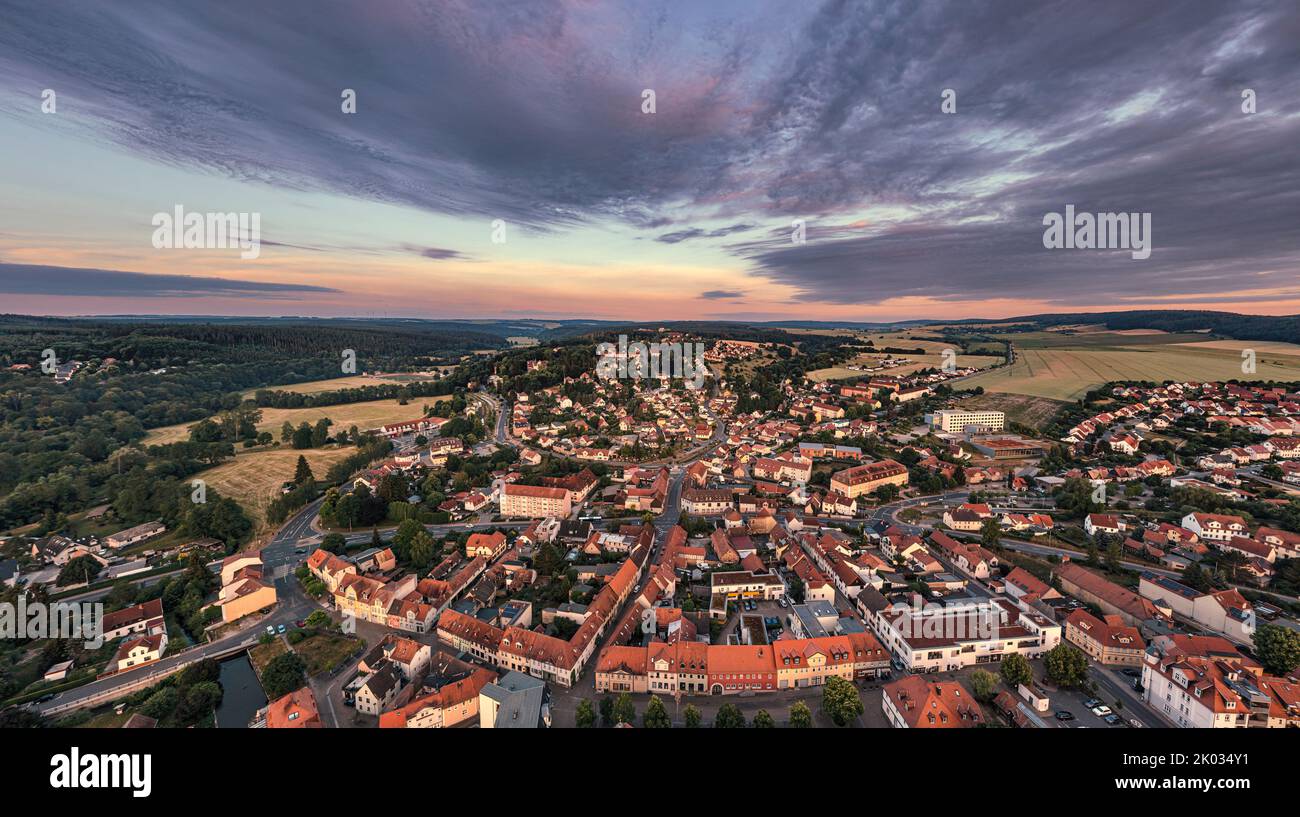 Germany, Thuringia, Bad Berka, city, overview, morning light, aerial photo Stock Photo