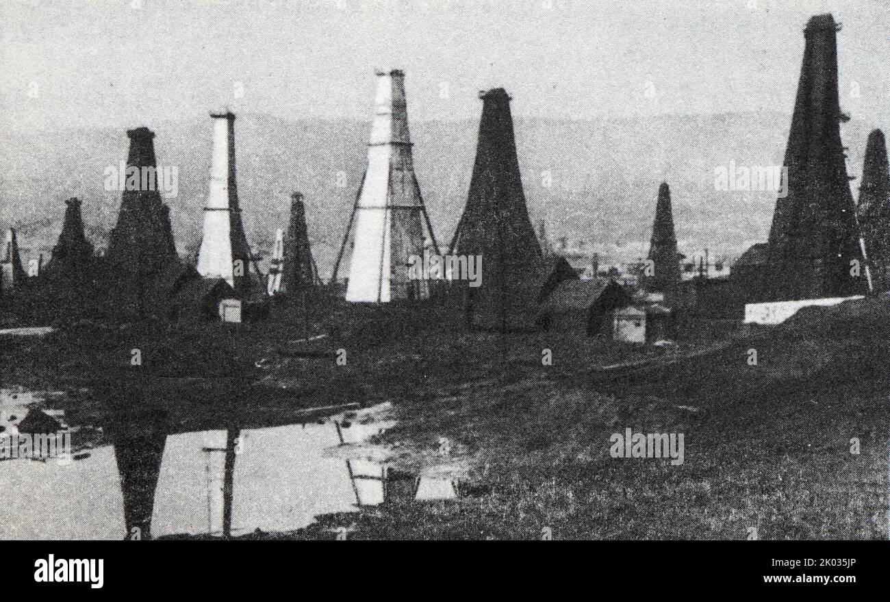 Oil fields of the 'Nobel Brothers' partnership in Baku. Photo of the 1880s. Stock Photo