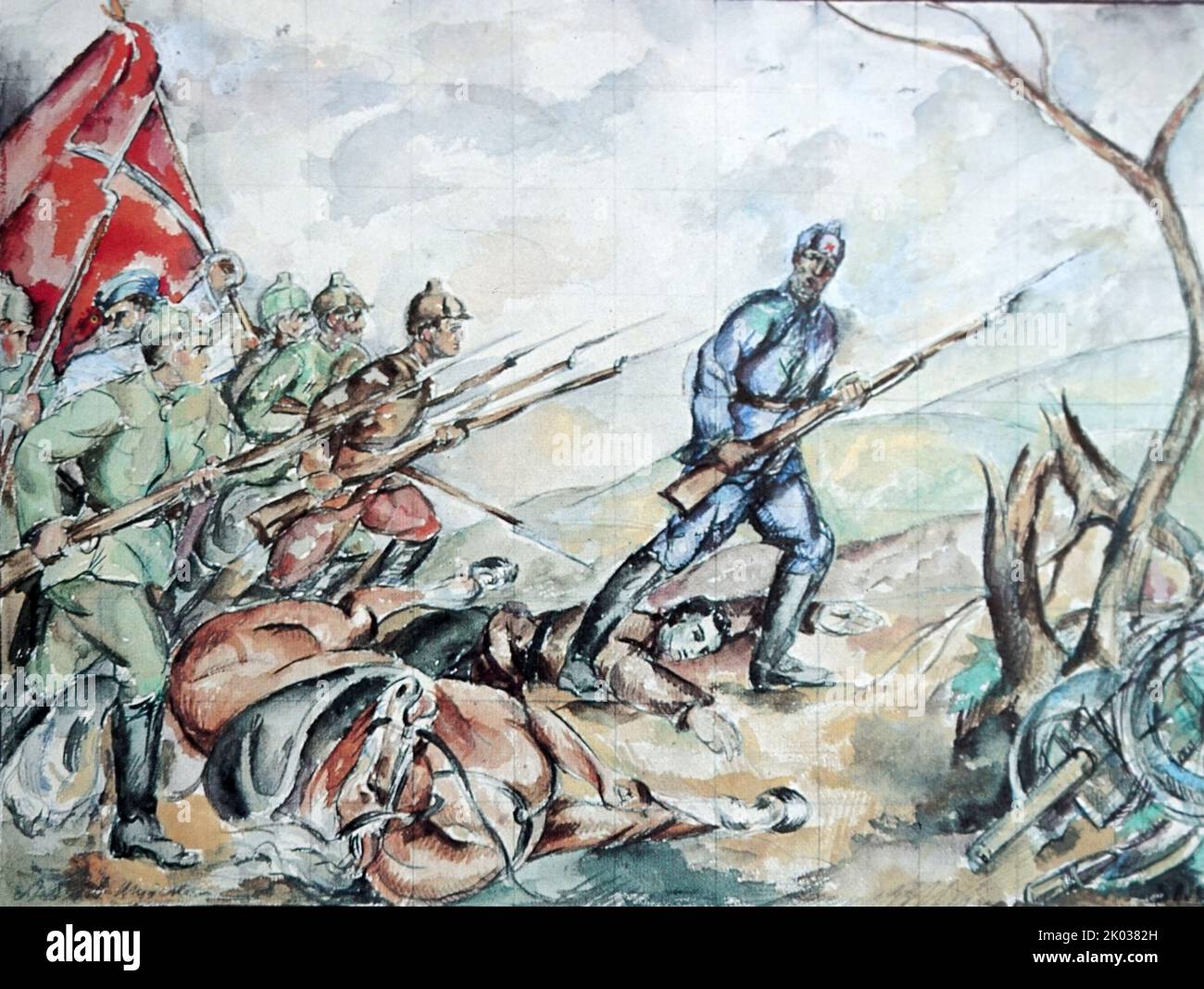 Sketch for the panel 'Attack of the Red Army'. Soviet Russian propaganda art. Stock Photo