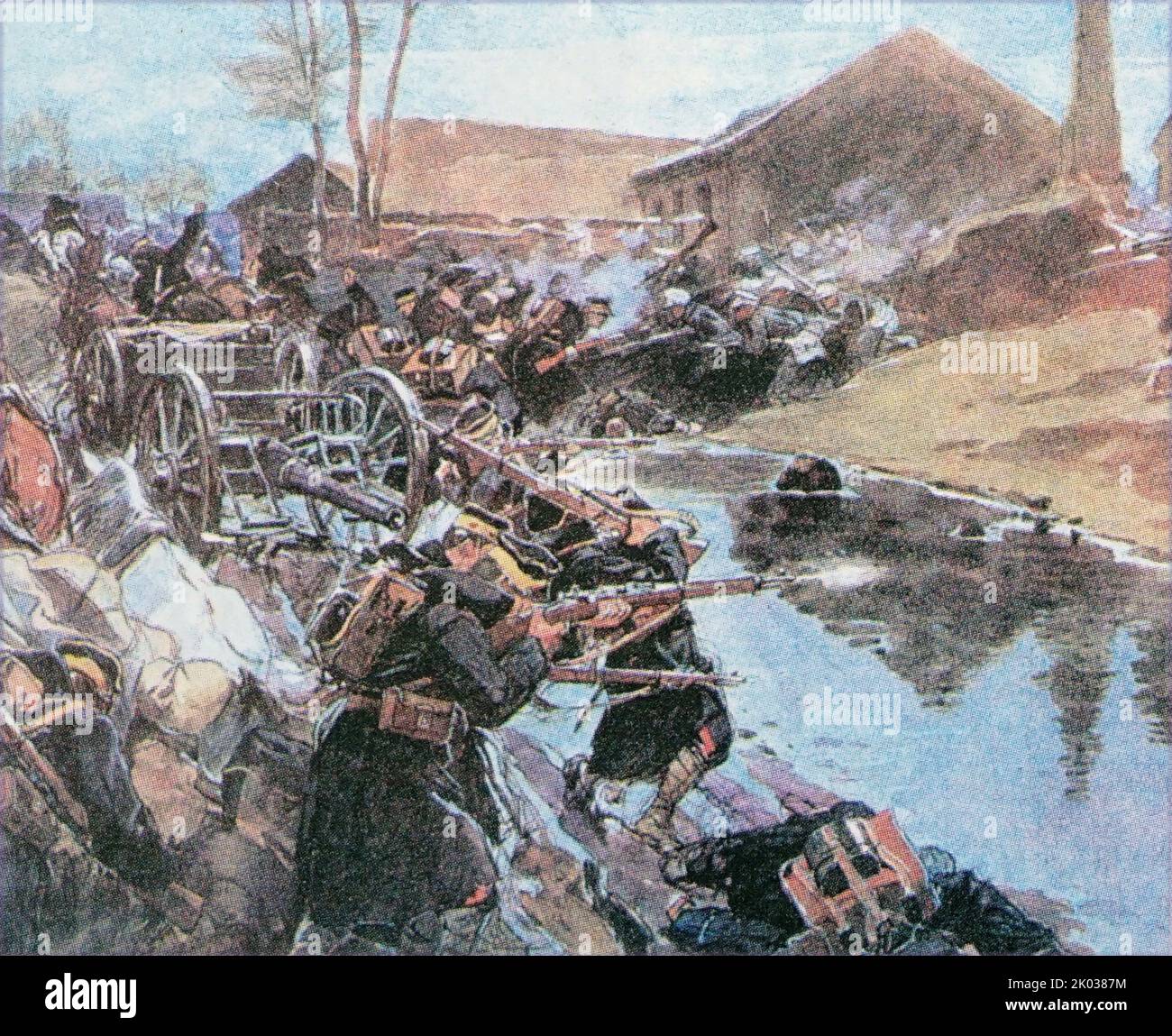 1905 Russia Japanese War. Land skirmish showing Japanese soldiers. Stock Photo