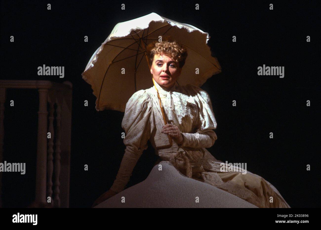 Sinead Cusack (Daisy Bone) in THE CUSTOM OF THE COUNTRY by Nicholas Wright at Royal Shakespeare Company (RSC), The Pit, Barbican Centre, London EC2  12/10/1983  design: Ralph Koltai  lighting: Michael Calf  director: David Jones Stock Photo