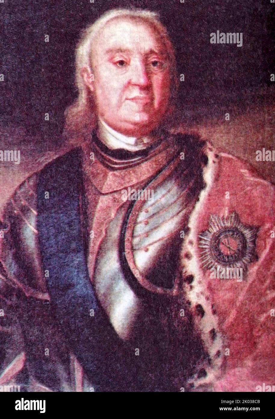 Field Marshal Boris Sheremetev was a Russian diplomat and general field marshal during the Great Northern War. He became the first Russian count in 1706. Stock Photo