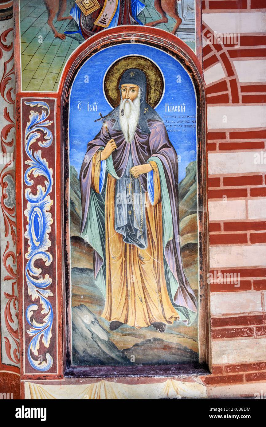 Frescoes on the Church of Rozhdestvo Bogorodichno, Rila Monastery, Rila, Bulgaria Stock Photo