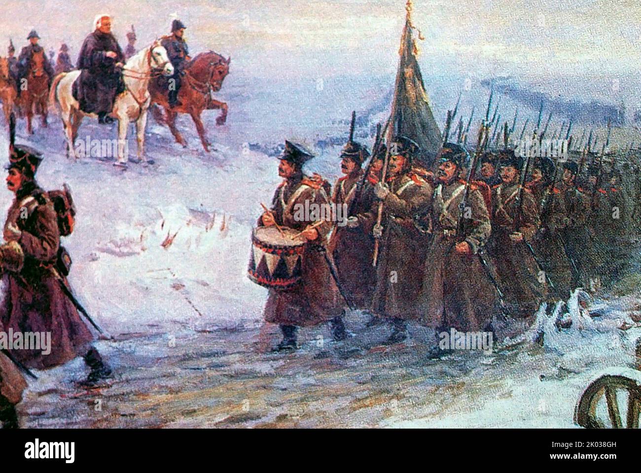 The crossing of the Russian army across the Neman in December 1812. P. Demidov. Stock Photo