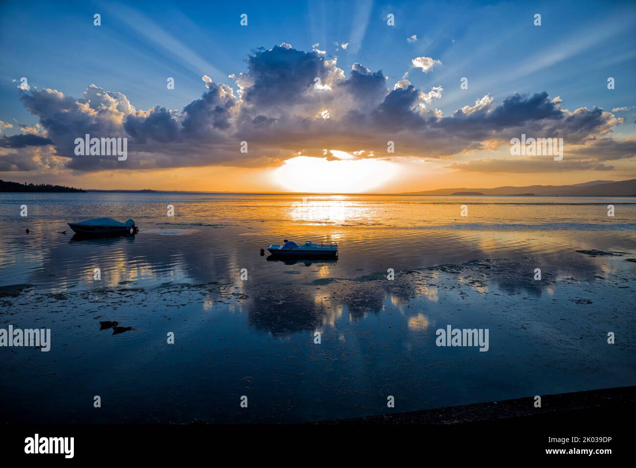 Sunset on Lake Trasimeno, Umbria, Italy Stock Photo