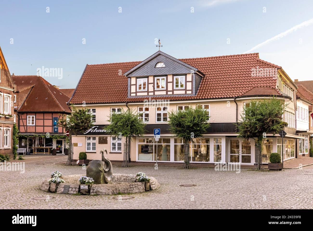 The historic town center of Hitzacker with its small alleys in summer Stock Photo